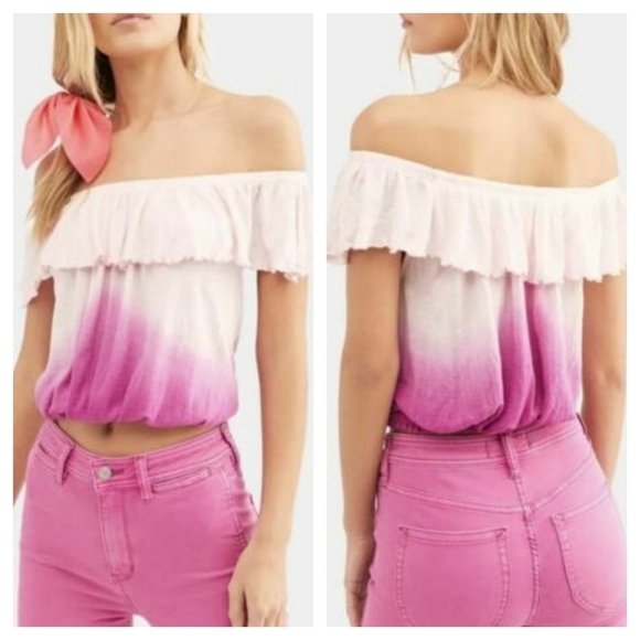 Free People Begonia Off The Sholder Ombre Ruffle Cropped Top - Picture 1 of 7